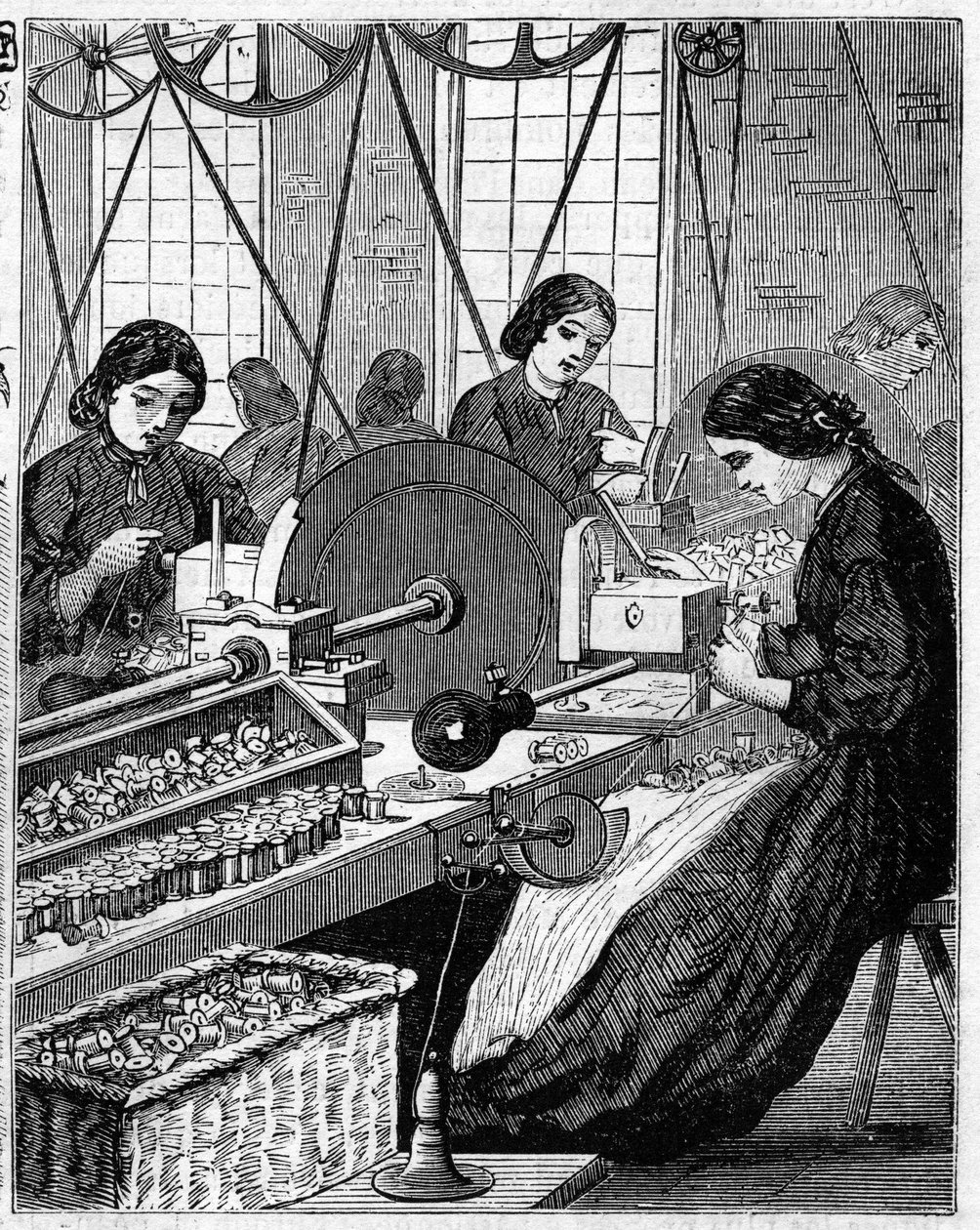 Grandes industrias inglesas: Walter Evans hilando algodón en Inglaterra en 1863. Enrollado de alambre de Unknown artist