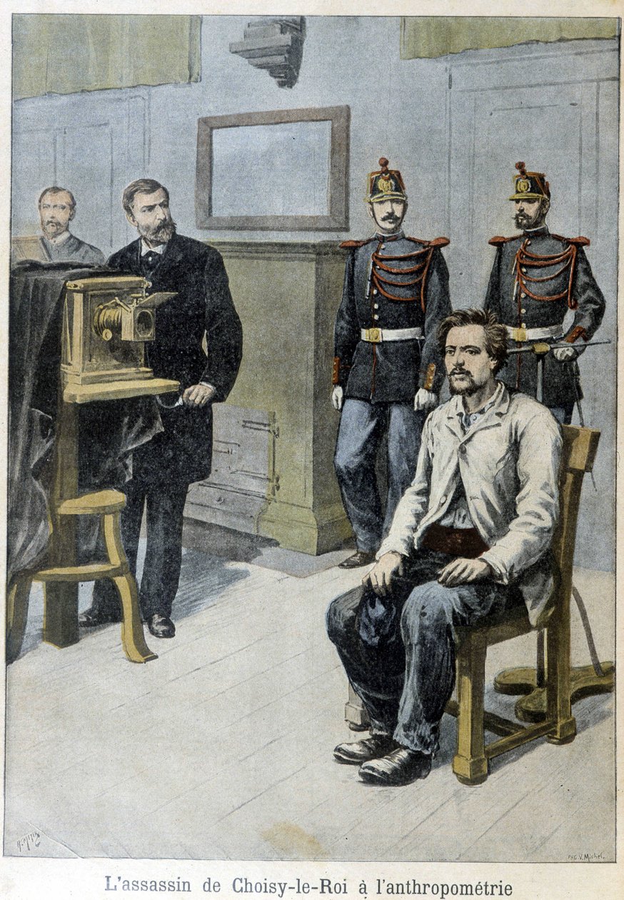 El asesino de Choisy-le-Roi en la antropometría (y M. Alphonse Bertillon) - en "Le Petit Journal", mayo de 1899 de Unknown artist