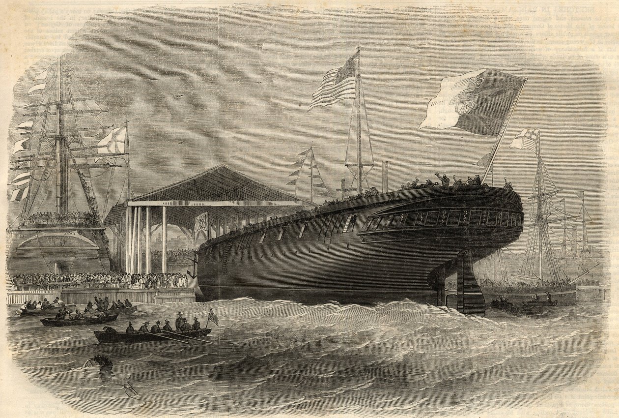 Lanzamiento de la corbeta portuguesa “Sagres” en Limehouse (Londres). Grabado en “The Illustrated London News” del 5 de junio de 1858. de Unknown artist