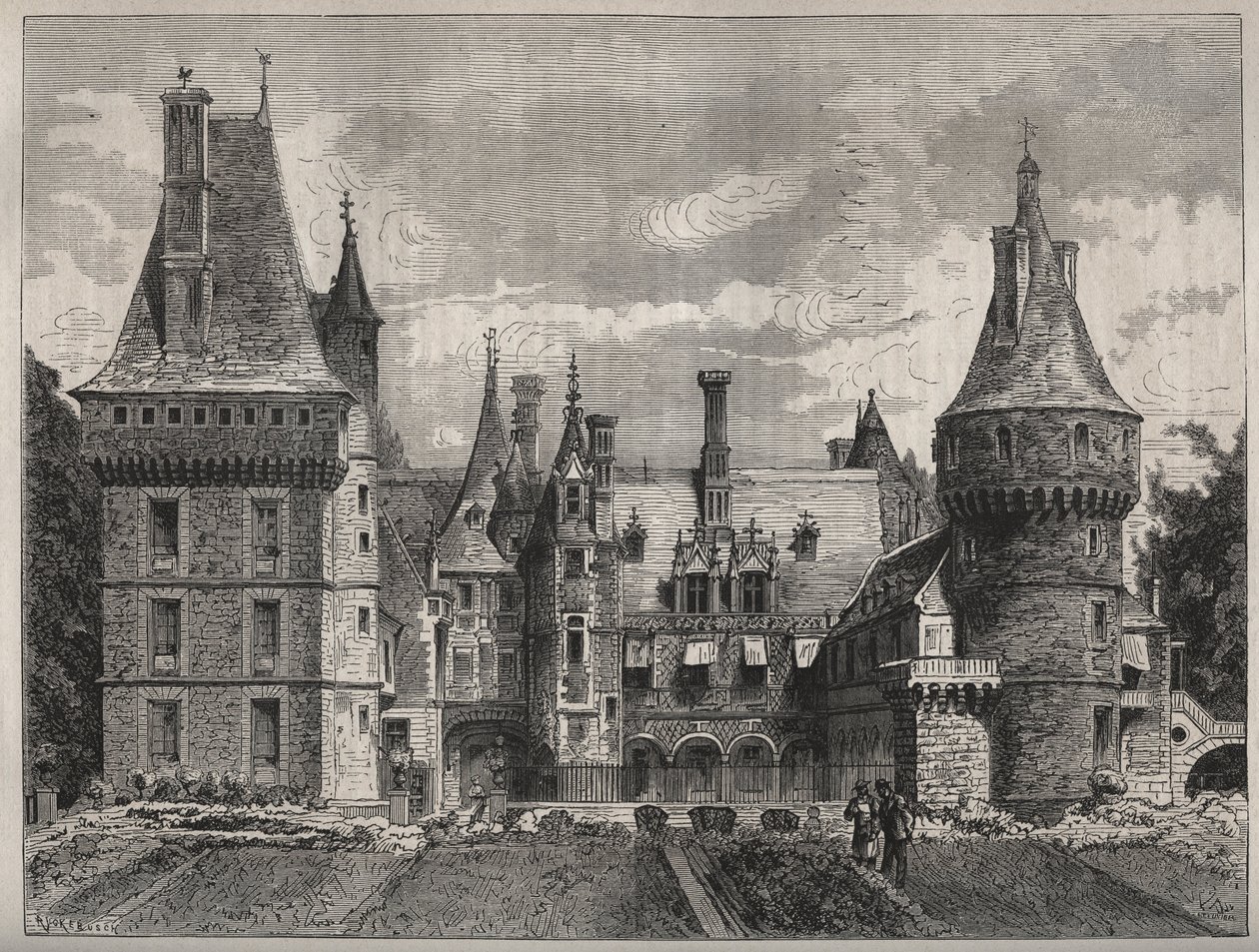 El castillo de Maintenon, Eure y Loir, Centro, Francia - grabado del siglo XIX de Unknown artist