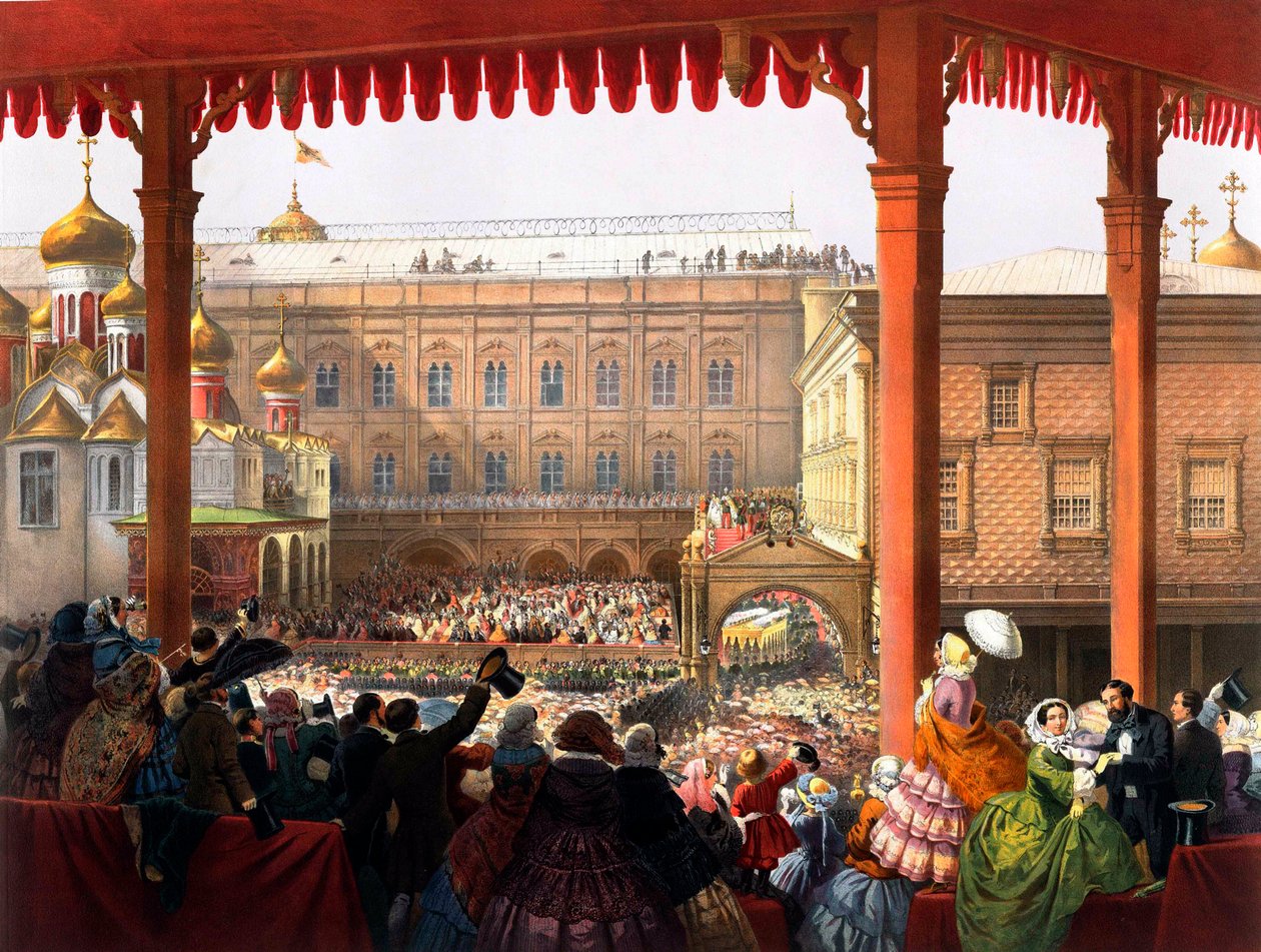 ""La coronación del emperador Alejandro II (1818-1881) el 18/02/1855"" Vista de la multitud - Litografía anónima de Unknown artist