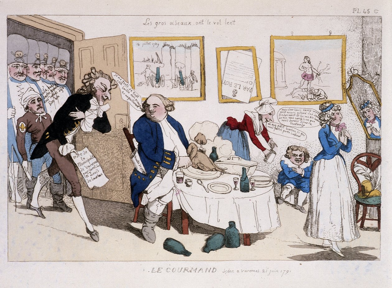 El goloso (comida de Luis XVI y María Antonieta durante la huida a Varennes) - en "Museo de la caricatura" de Unknown artist