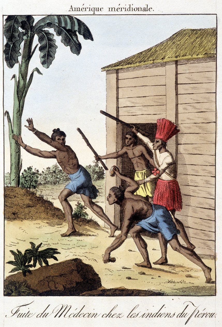 Huida del doctor entre los indios de Perú (Inca) - grabado de Unknown artist