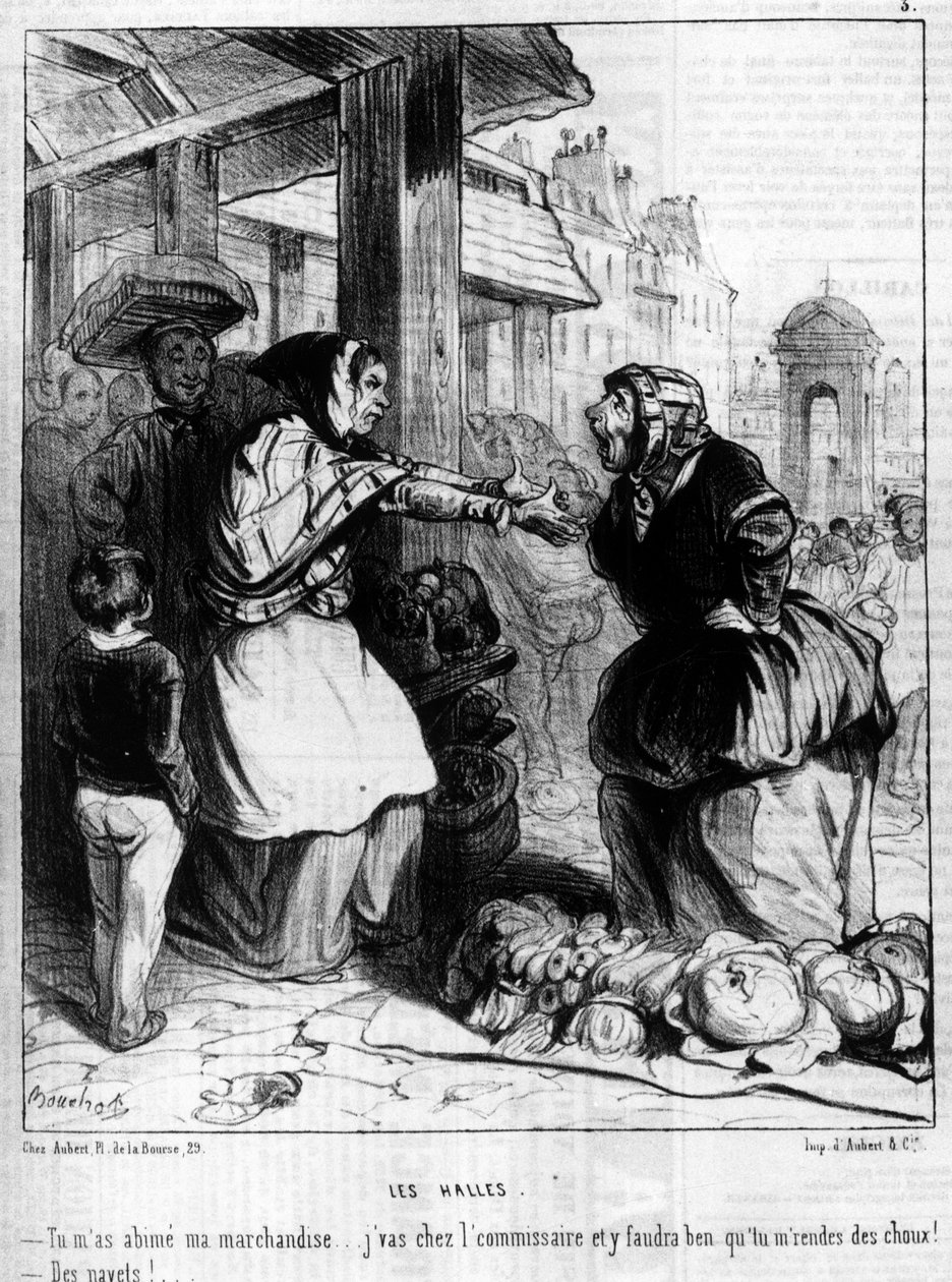 Les Halles - Marchantes peleando en las Halles de París, -en 