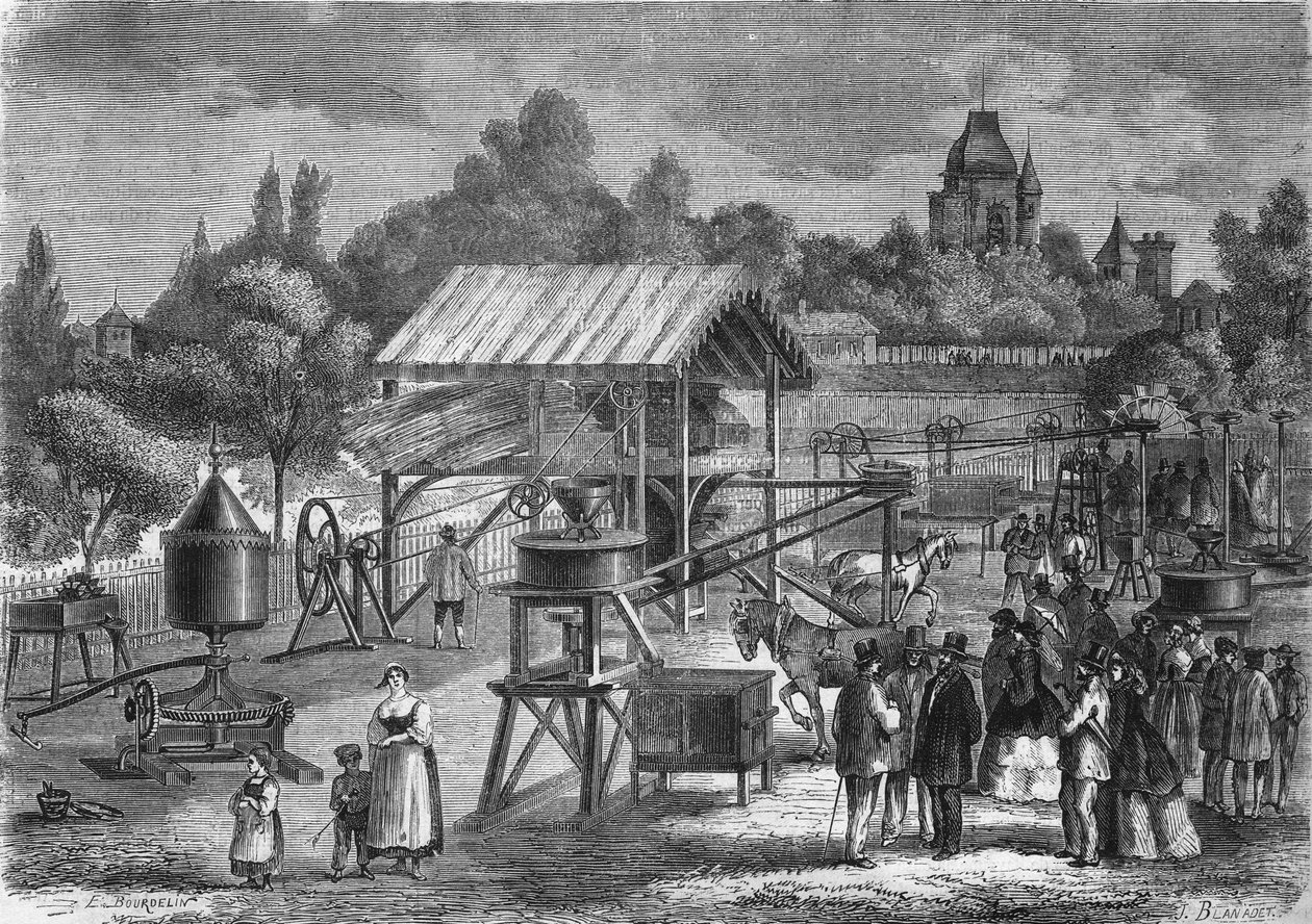 Las máquinas agrícolas del Sr. Joseph Pinet Jr., constructor en Abilly (Indre et Loire) en 1865 de Unknown artist