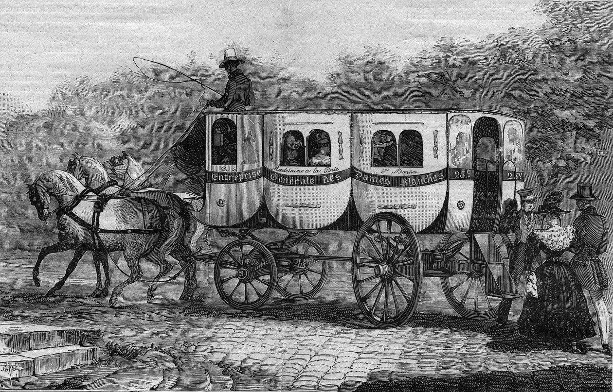 Los Omnibus de París en el siglo XIX: la dama blanca - grabado de 1892 de Unknown artist