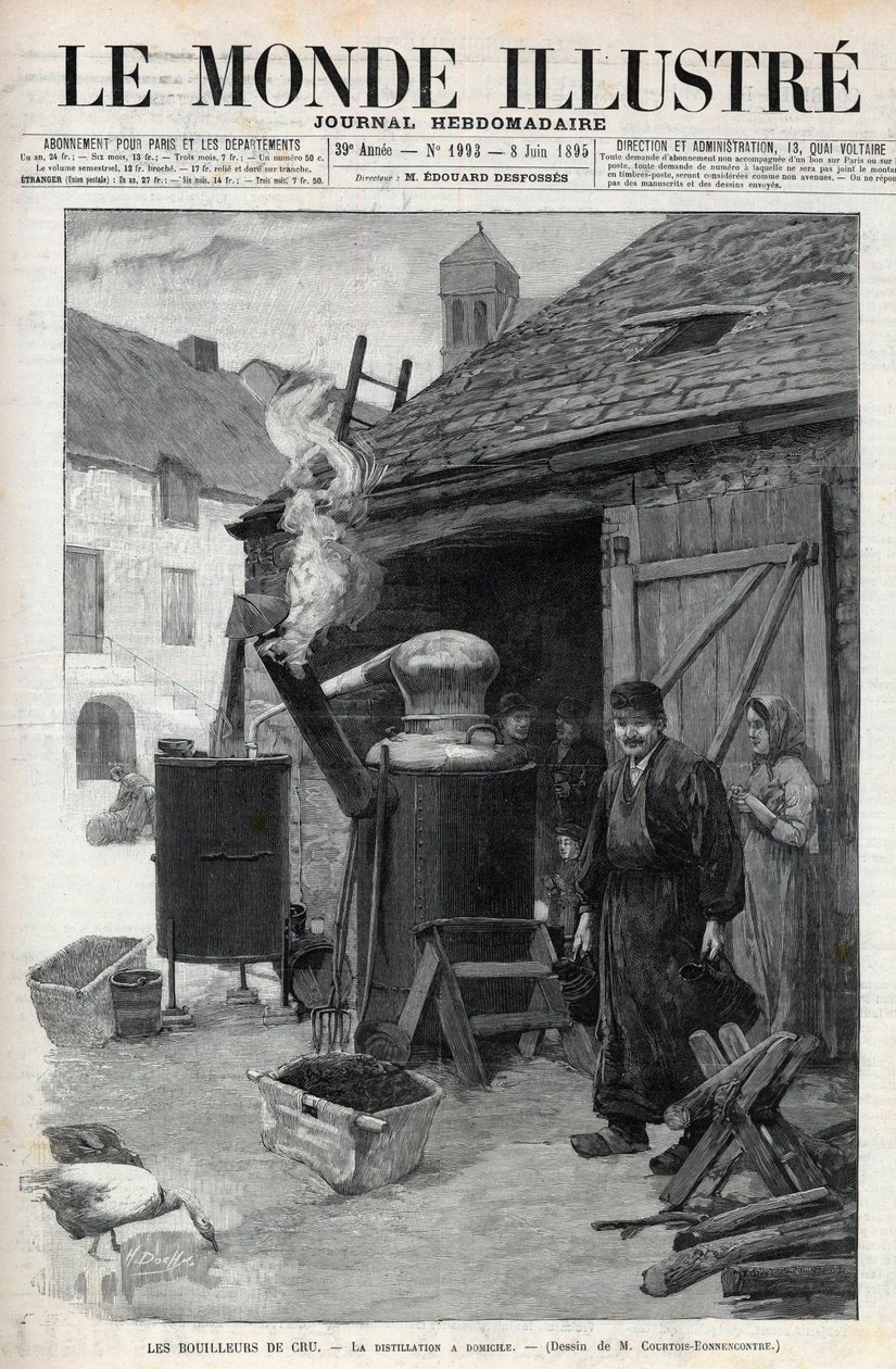 Los destiladores - la destilación a domicilio en París en 1895 - grabado en 