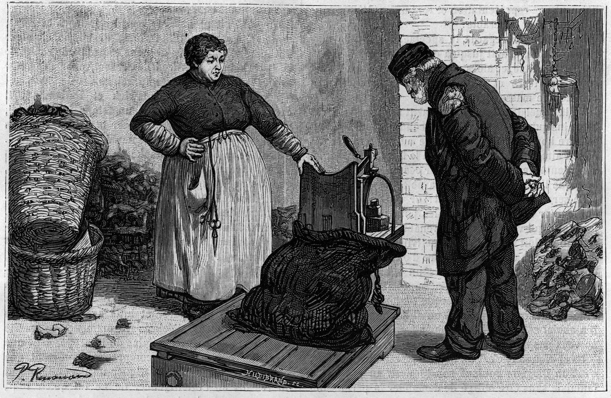 Los traperos: el pesaje. Grabado en “Le journal de la jeunesse” de Unknown artist