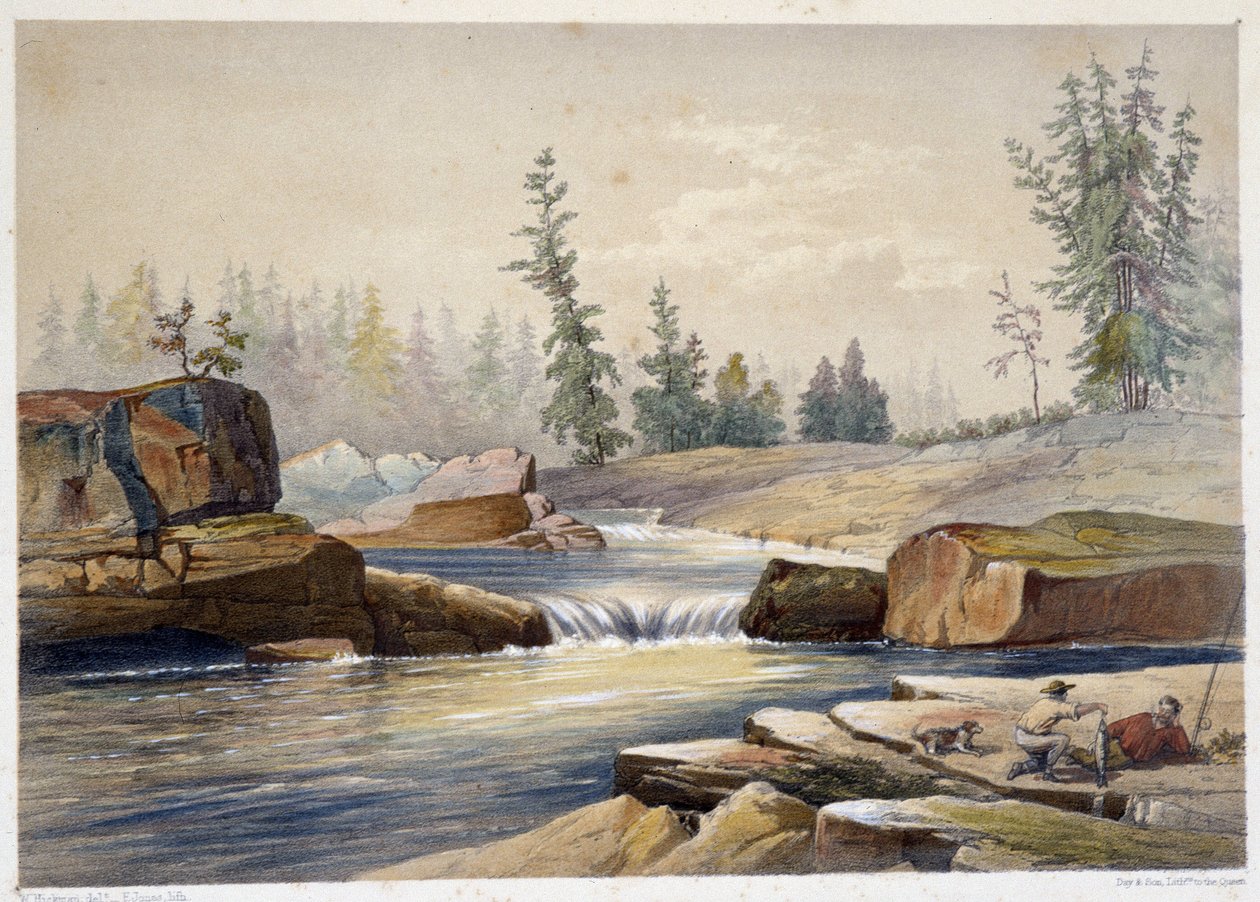 Las cataratas de Papineau - en “Sketches on the nipisaguit a river of New Brunswick in America” de William Hickman, ed. Halifax de Unknown artist