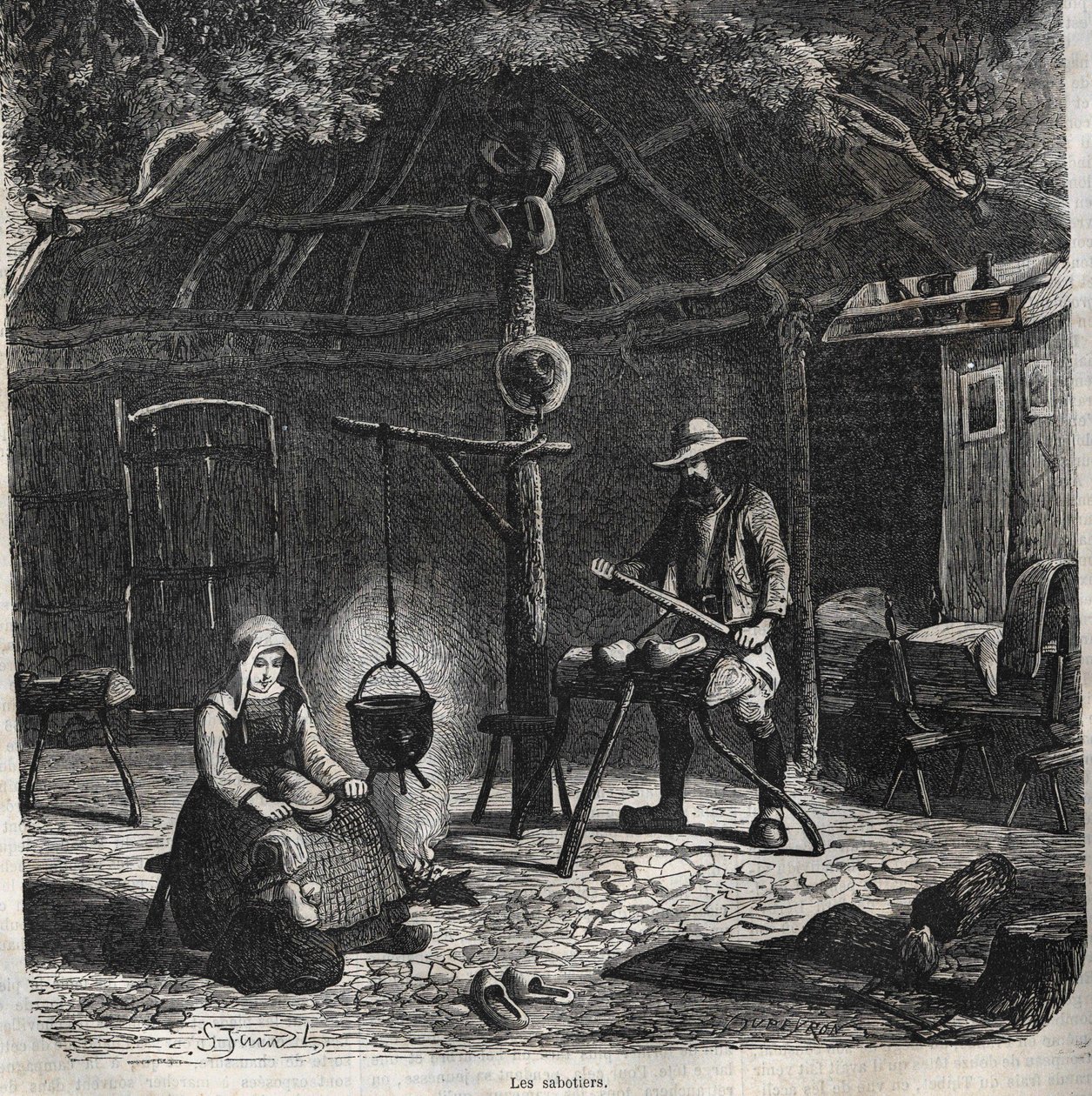 Les sabotiers. grabado del siglo XIX de Unknown artist
