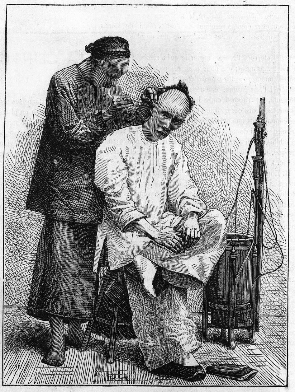 Vida en China en el siglo XIX: El barbero ambulante. de Unknown artist