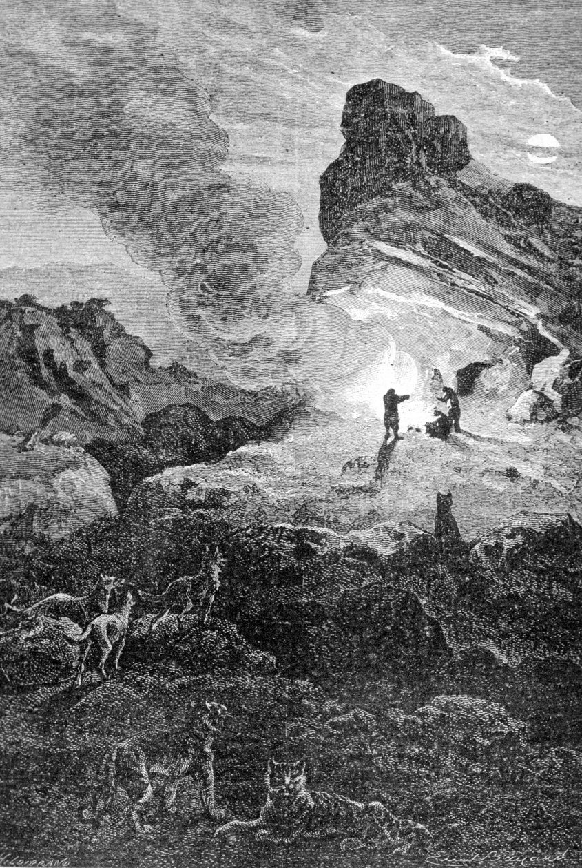 Vida en el Paleolítico. Grabado del siglo XIX de Unknown artist