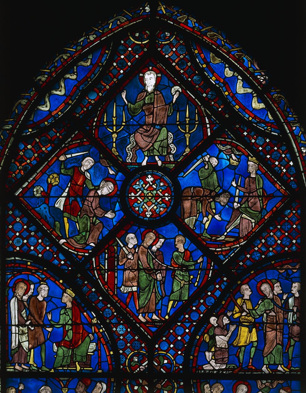 Vida de Santiago el Mayor, sección superior de la ventana, vidriera (siglo XII), Catedral de Chartres (Lista del Patrimonio Mundial de la Unesco) de Unknown artist