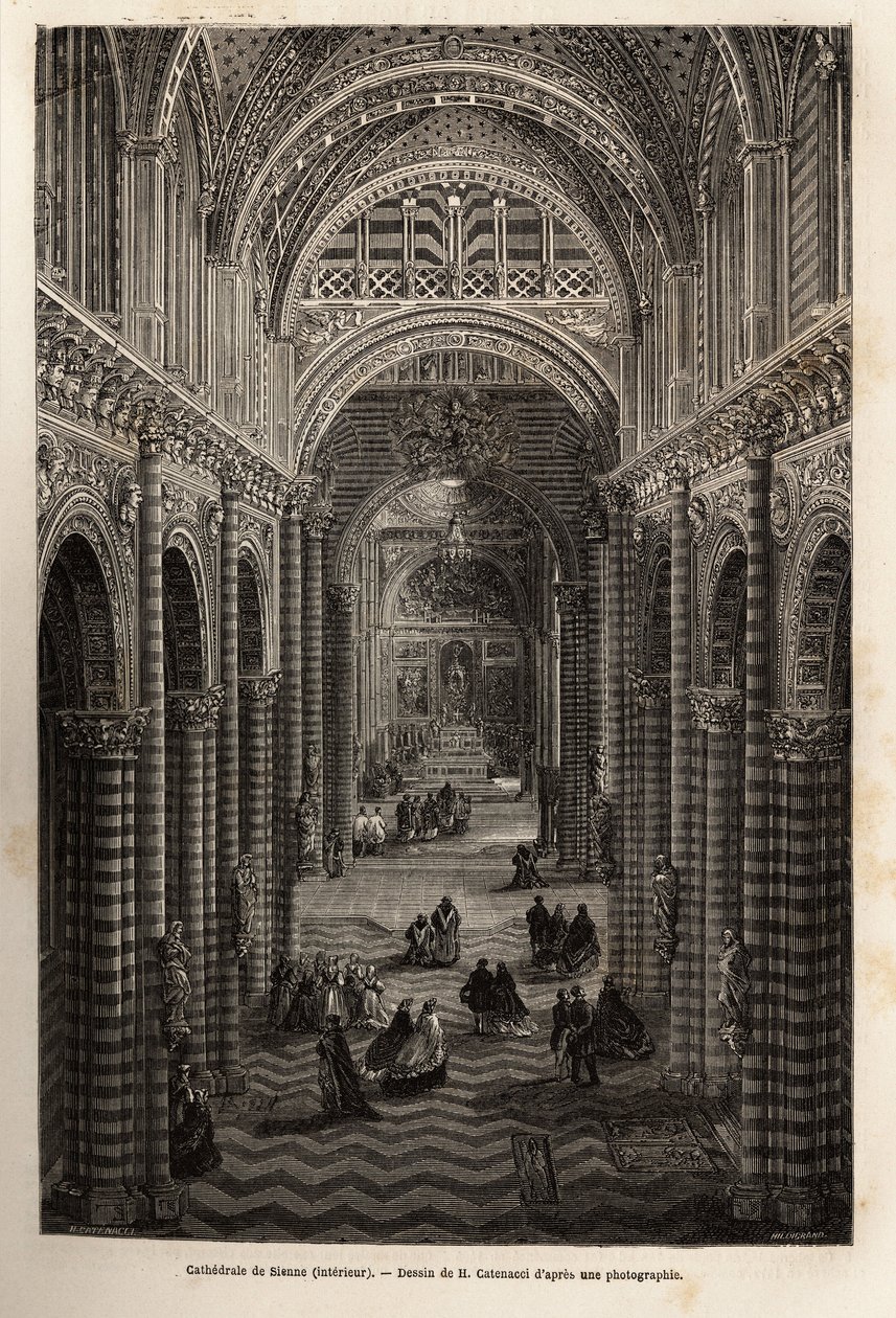 El interior de la catedral de Siena, grabado para ilustrar un viaje a Siena en 1865, en 