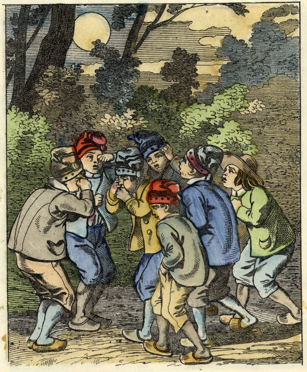 El pequeño Poucet y sus hermanos perdidos en el bosque. Ilustración del cuento “Le Petit Poucet” de Charles Perrault de Unknown artist