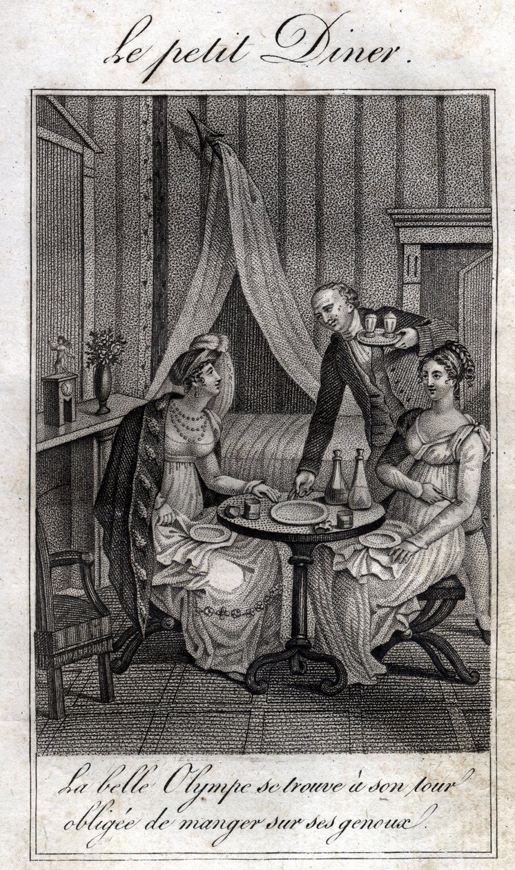 Pequeña cena. Olympe de Gouges (1748-1793), mujer de letras y revolucionaria francesa con Celine, una de sus amigas de Unknown artist