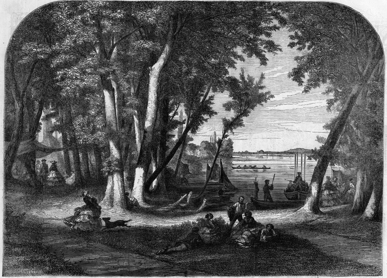 La isla de Croissy, en verano - Grabado en “Le Journal Illustré” de Unknown artist