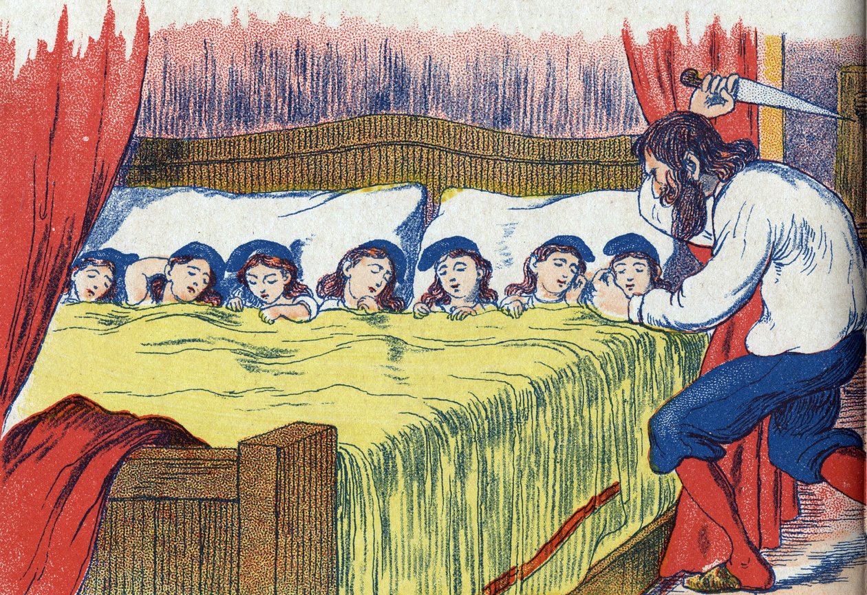 El ogro mata a sus hijas. Ilustración para "Pulgarcito", cuento de Charles Perrault (1628-1703), escritor francés. Ilustración anónima. Imágenes Marcel Vagne, Jarville Nancy, sin fecha (finales del siglo XIX) de Unknown artist
