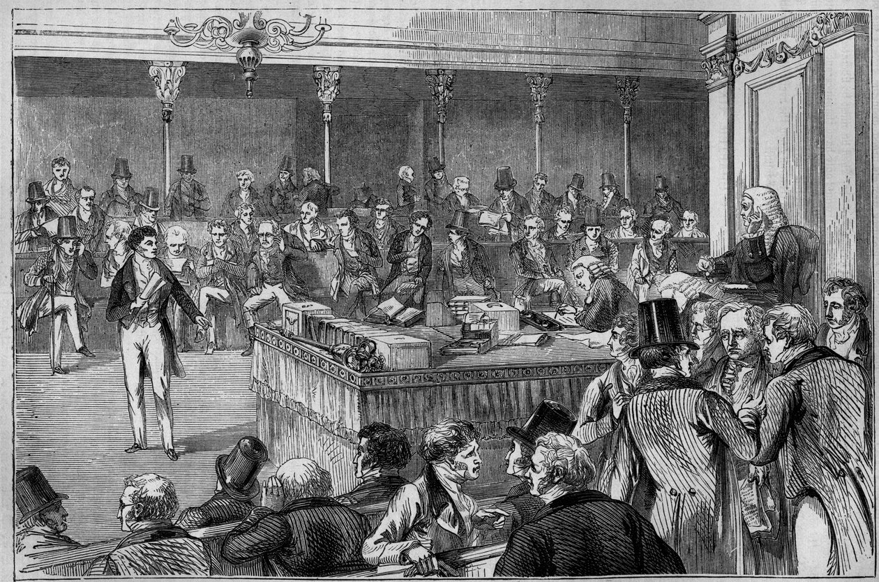 Lord John Russell (1792-1878) presentando el Proyecto de Reforma (Reform Act) en la Cámara de los Lores 1832 (grabado) de Unknown artist