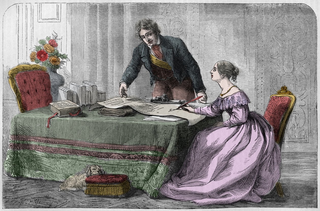 Lord Melbourne (William Lamb - 1779-1848) instruyendo a la joven reina Victoria de Unknown artist