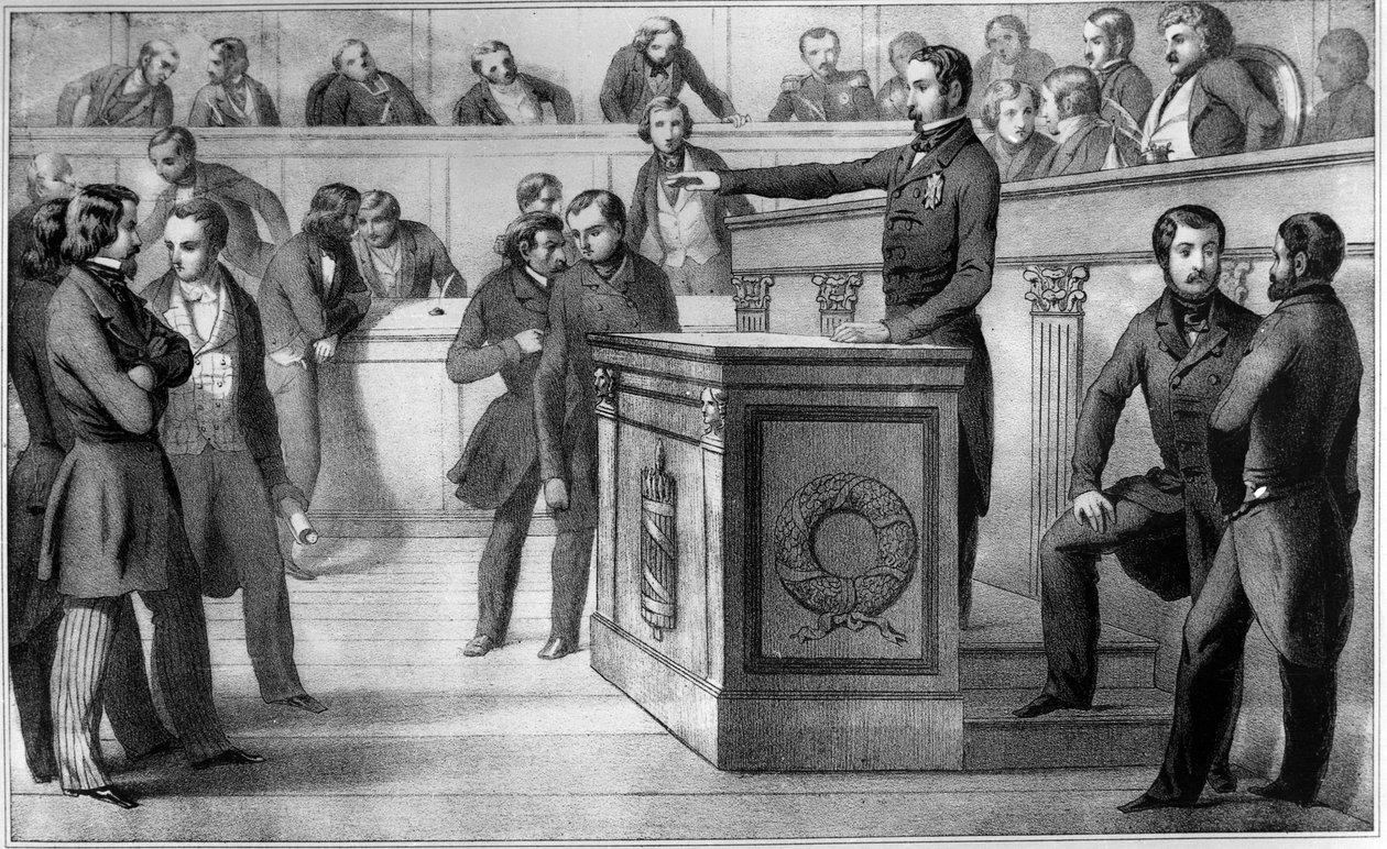 Luis-Napoleón (Napoleón III) jura lealtad a la República el 20 de diciembre de 1848 - Juramento de Luis Napoleón III (Luis-Napoleón), quien fue proclamado oficialmente presidente de la República, en la Asamblea Nacional el 20 de diciembre de 1848. Jura per de Unknown artist