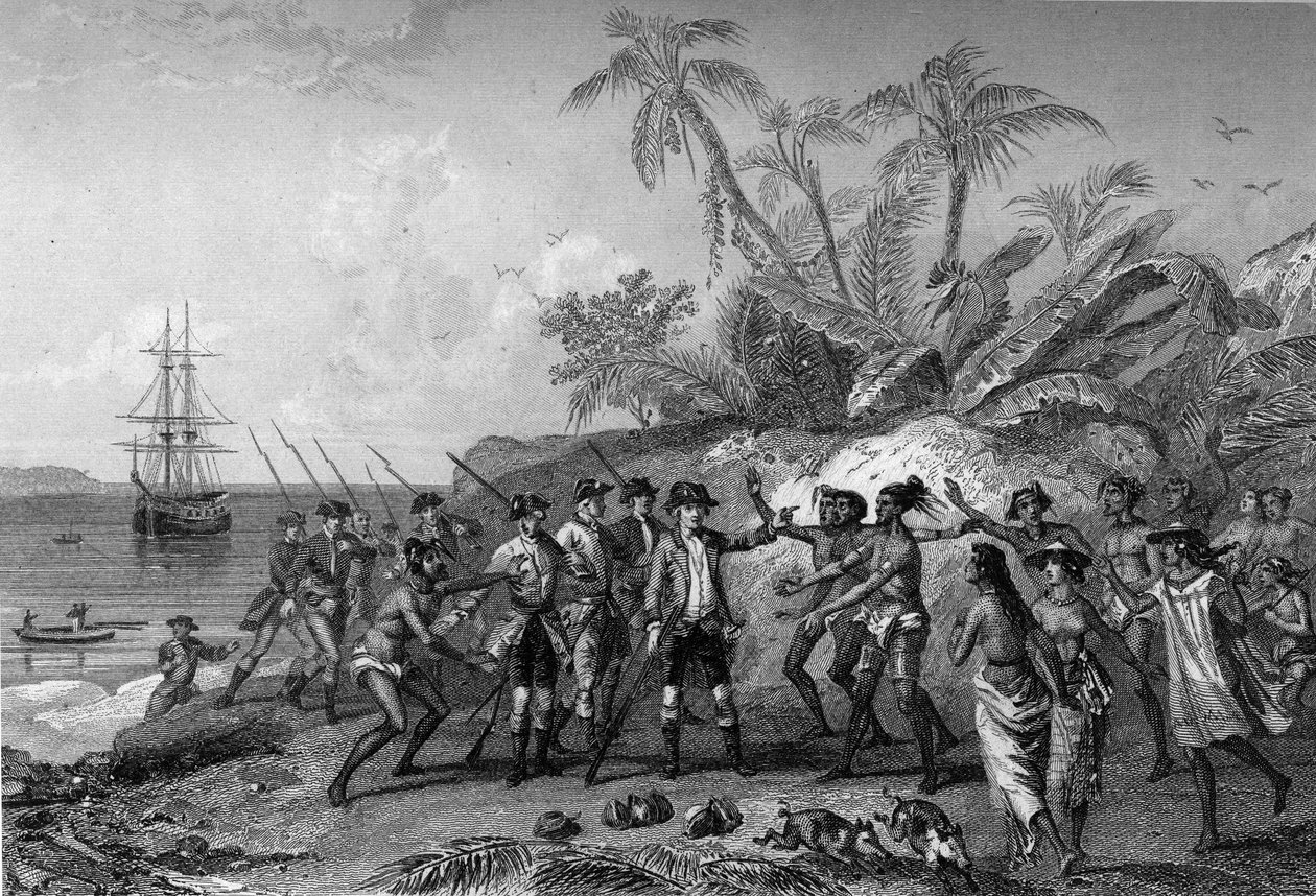 Louis Antoine Conde de Bougainville, navegante francés (1729-1811), acercándose a las islas de las Marquesas en Tahití, 6 de abril de Unknown artist