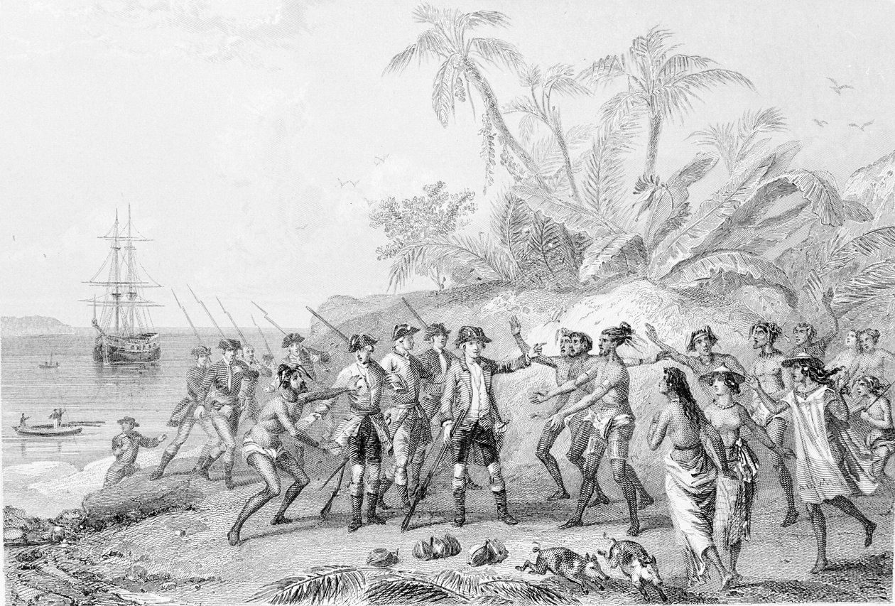 Louis Antoine, Conde de Bougainville (1729-1811) llegando a Tahití de Unknown artist