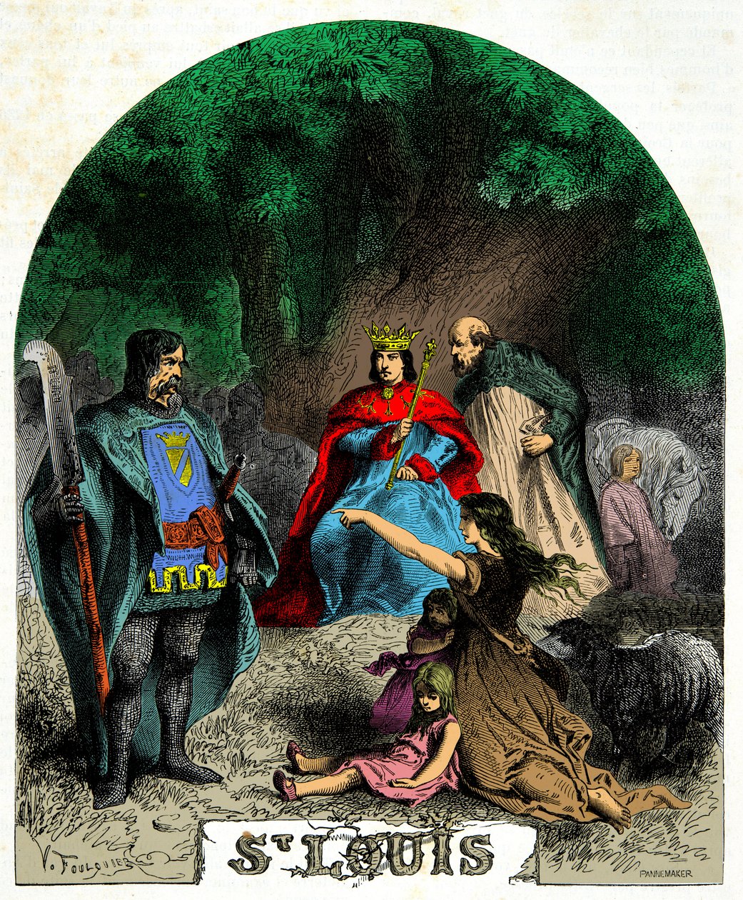 Luis IX (San Luis 1214-1270) impartiendo justicia bajo un roble, Grabado del siglo XIX de Unknown artist