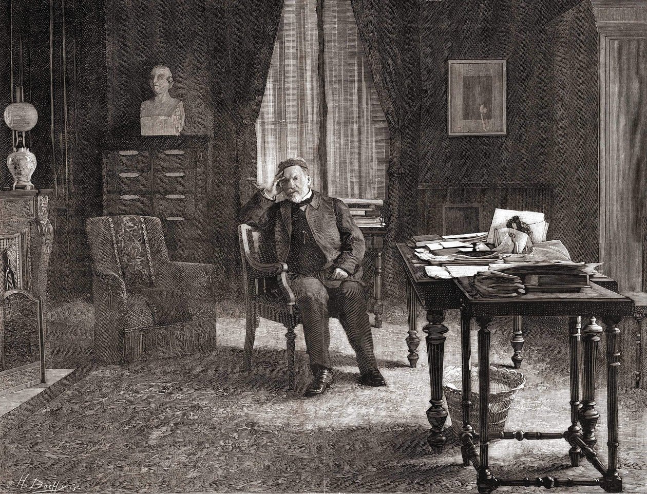 Louis Pasteur en su oficina en el instituto. Grabado del siglo XIX de Unknown artist