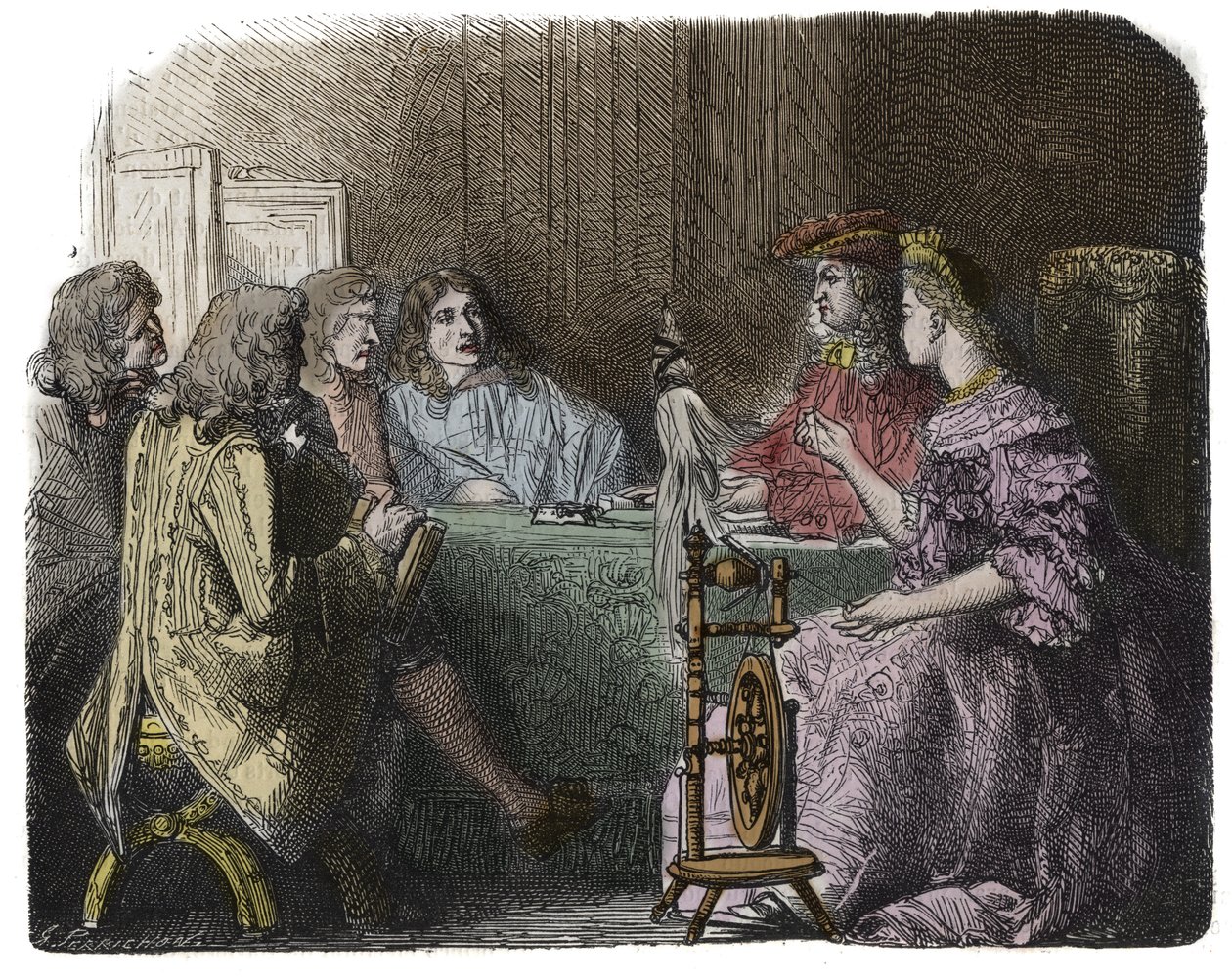 Luis XIV Tramitando Negocios con sus Ministros en los Apartamentos de Madame de Maintenon (grabado) de Unknown artist