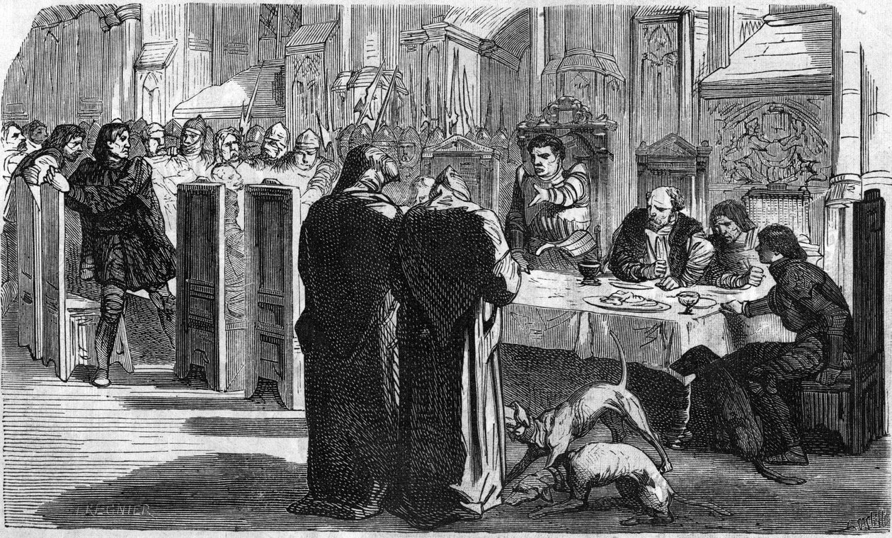 Louis de la Trémoille y sus prisioneros después de la Batalla de Saint-Aubin-du-Cormier (1488). Grabado del siglo XIX. de Unknown artist