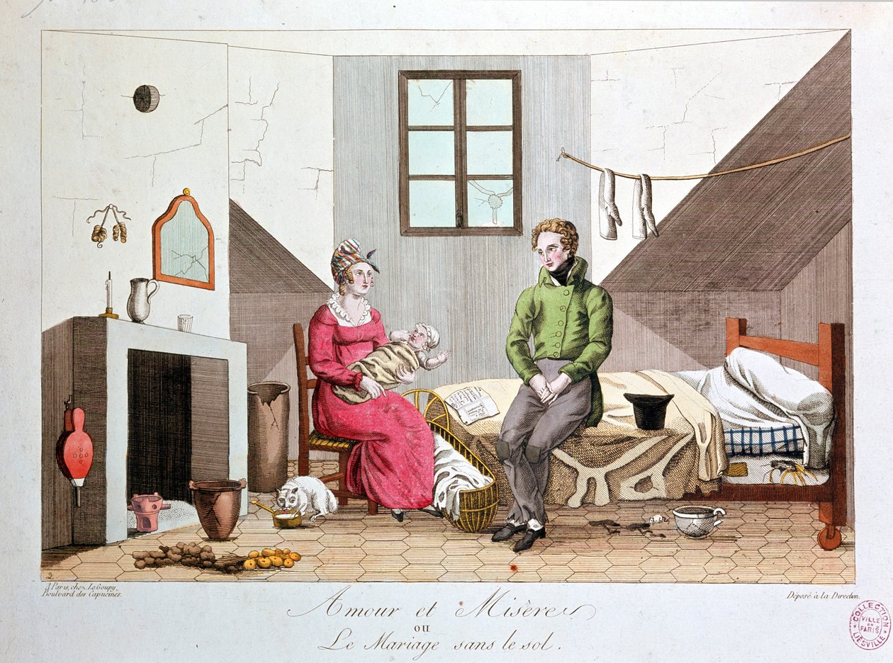 Amor y miseria o matrimonio sin fundamento, hogar pobre, principios del siglo XIX de Unknown artist