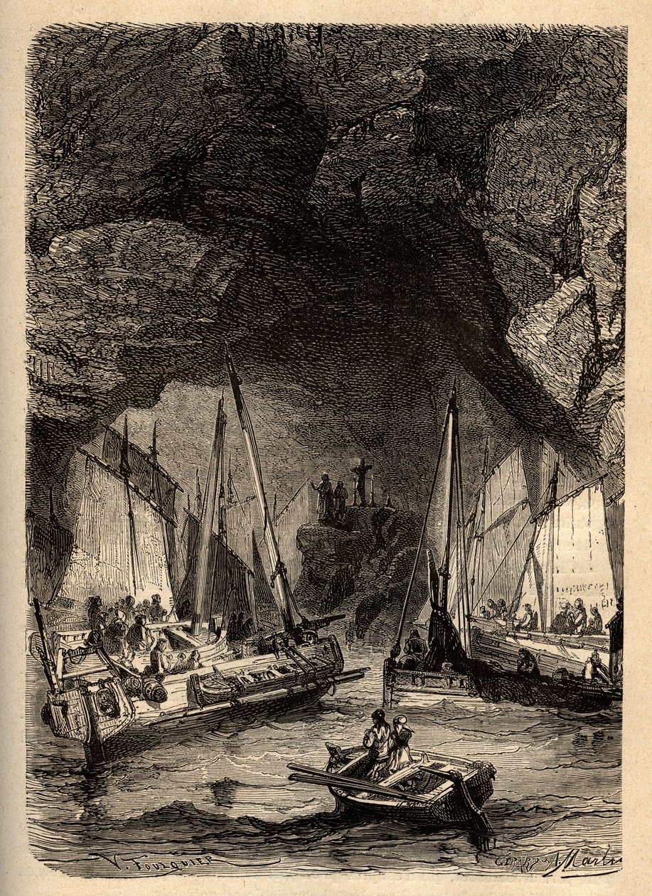 Cuevas de Morgat - Cuevas Marinas de Morgat - Finisterre - Bretaña - grabado en “PATRIE” - DESCRIPCIÓN PICTÓRICA DE FRANCIA EN 6 VOLÚMENES POR LUCIEN HUARD - finales del siglo XIX de Unknown artist