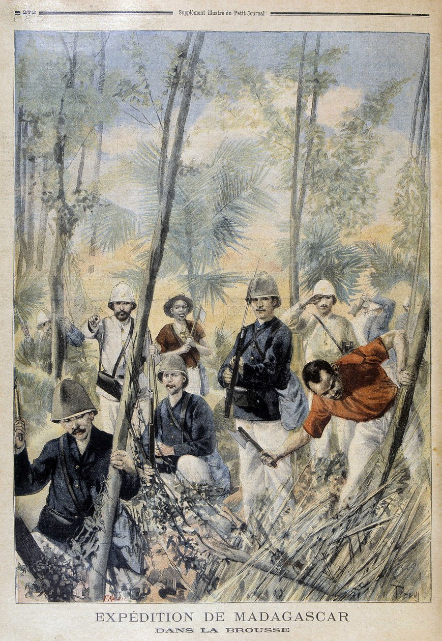 Expedición a Madagascar: en la selva - en “Le Petit Journal”, agosto 1895 de Unknown artist