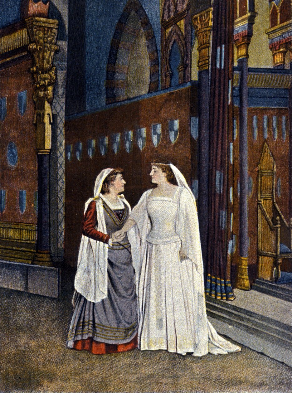 Mademoiselle Hadamard y Mademoiselle Dudlay en “El Cid” de Pierre Corneille (1606 - 1684). Litografía del siglo XIX. de Unknown artist