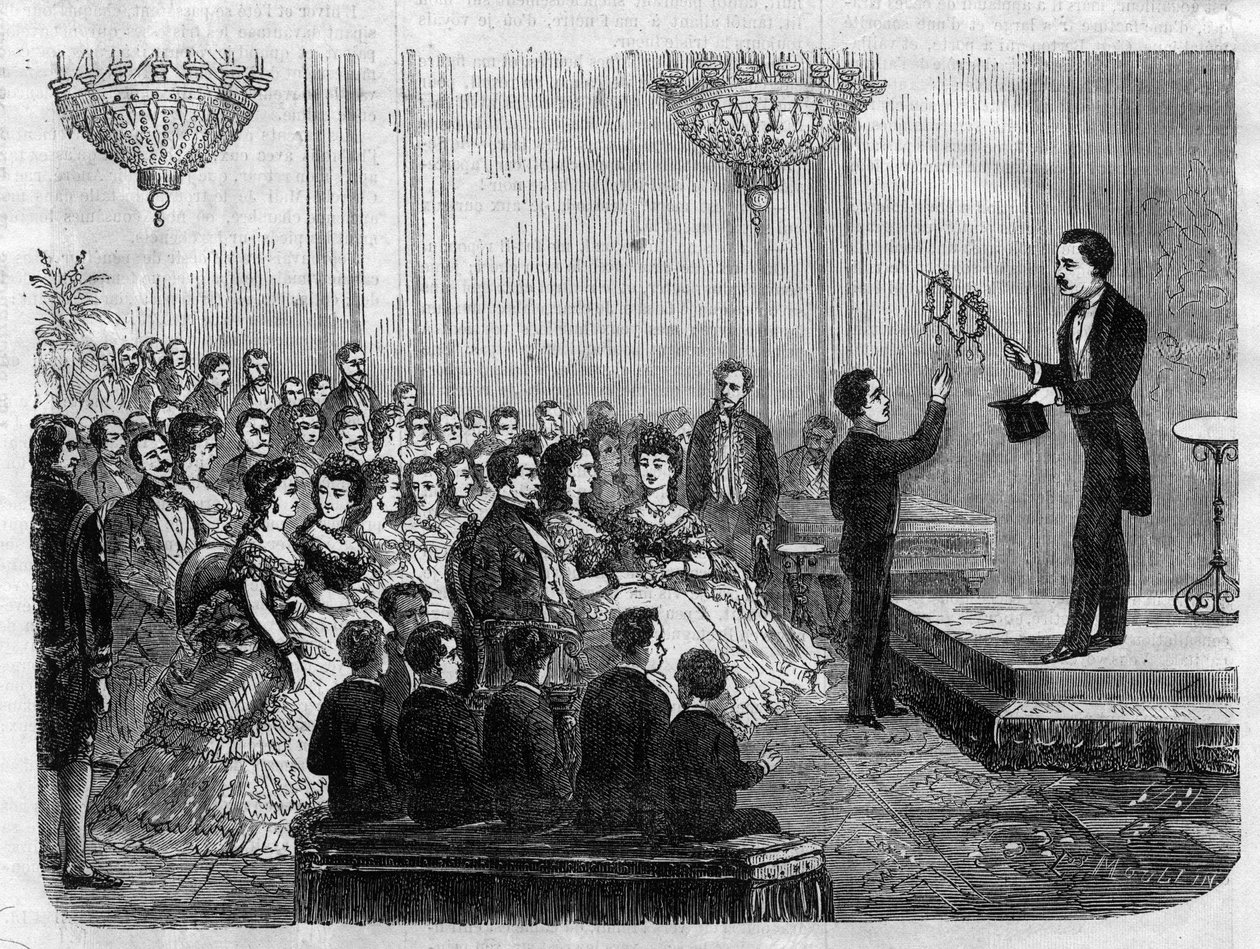 Espectáculo de magia dado por Monsieur Faure Nicolay en presencia del Emperador Napoleón III (1808-1873) y su hijo Príncipe Imperial (1856-1879) en 1870 de Unknown artist