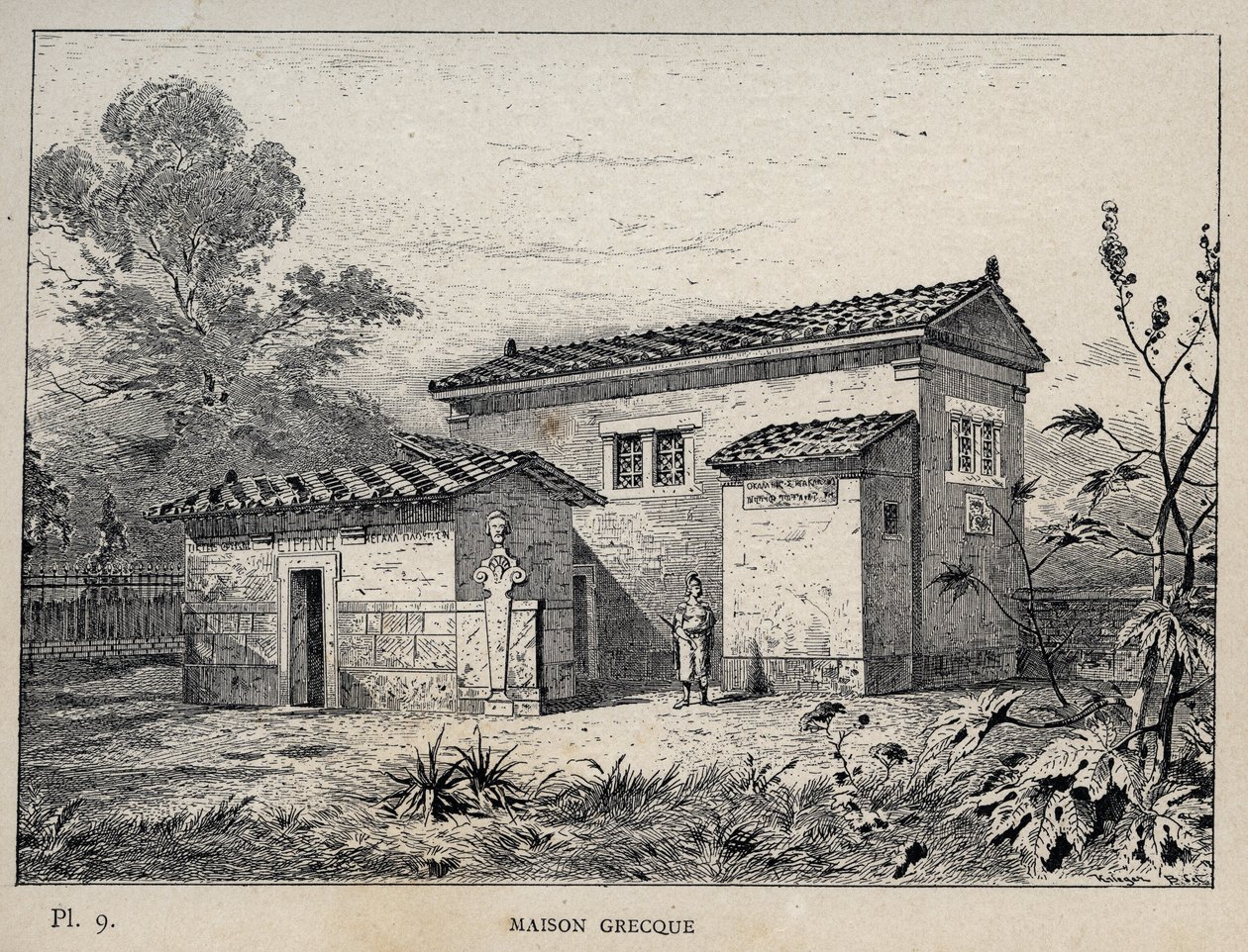 Casa griega - grabado de 1889 en 
