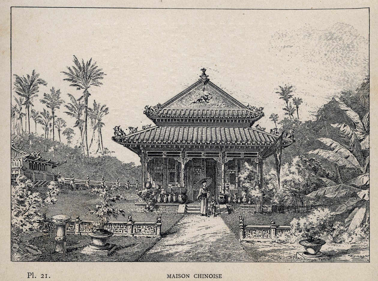 Casa china - grabado de 1889 en 