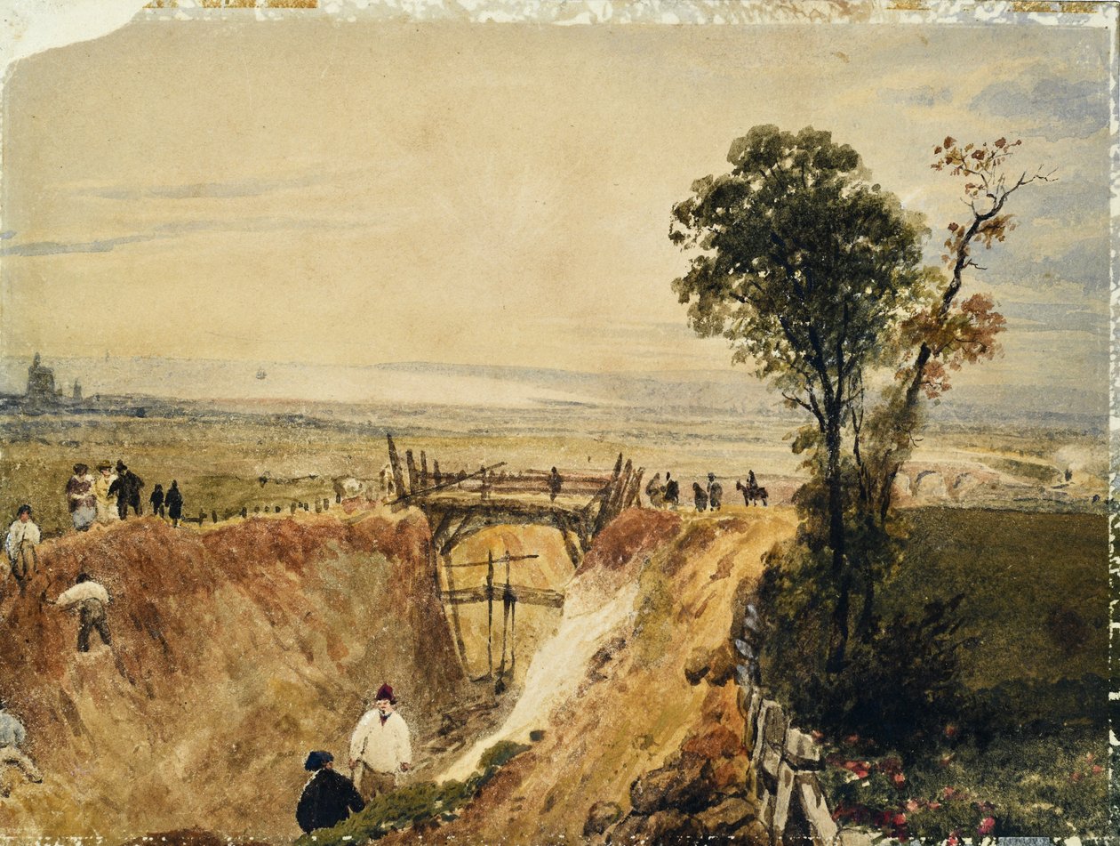 Construcción del ferrocarril de Shoreham, c.1840 (acuarela sobre papel) de Unknown artist