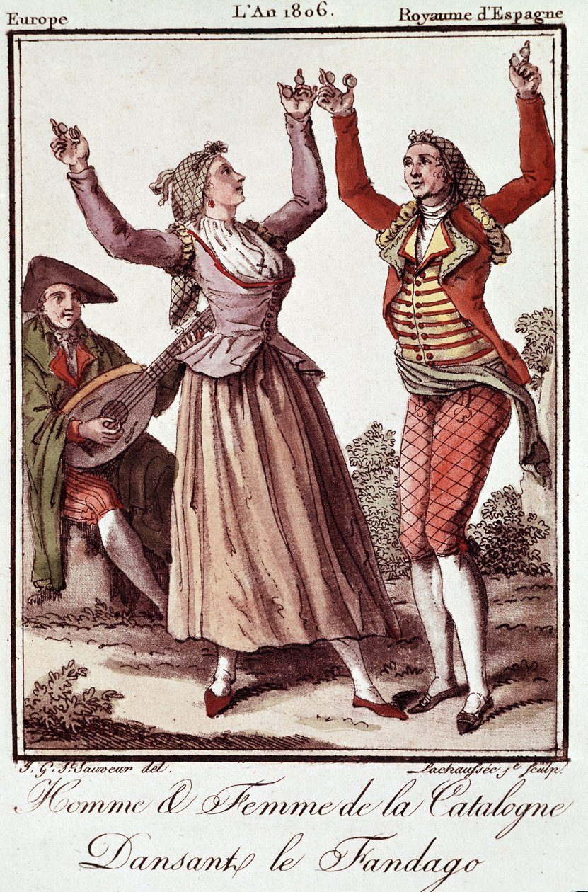 Hombre y mujer de Cataluña bailando el Fandango de Unknown artist