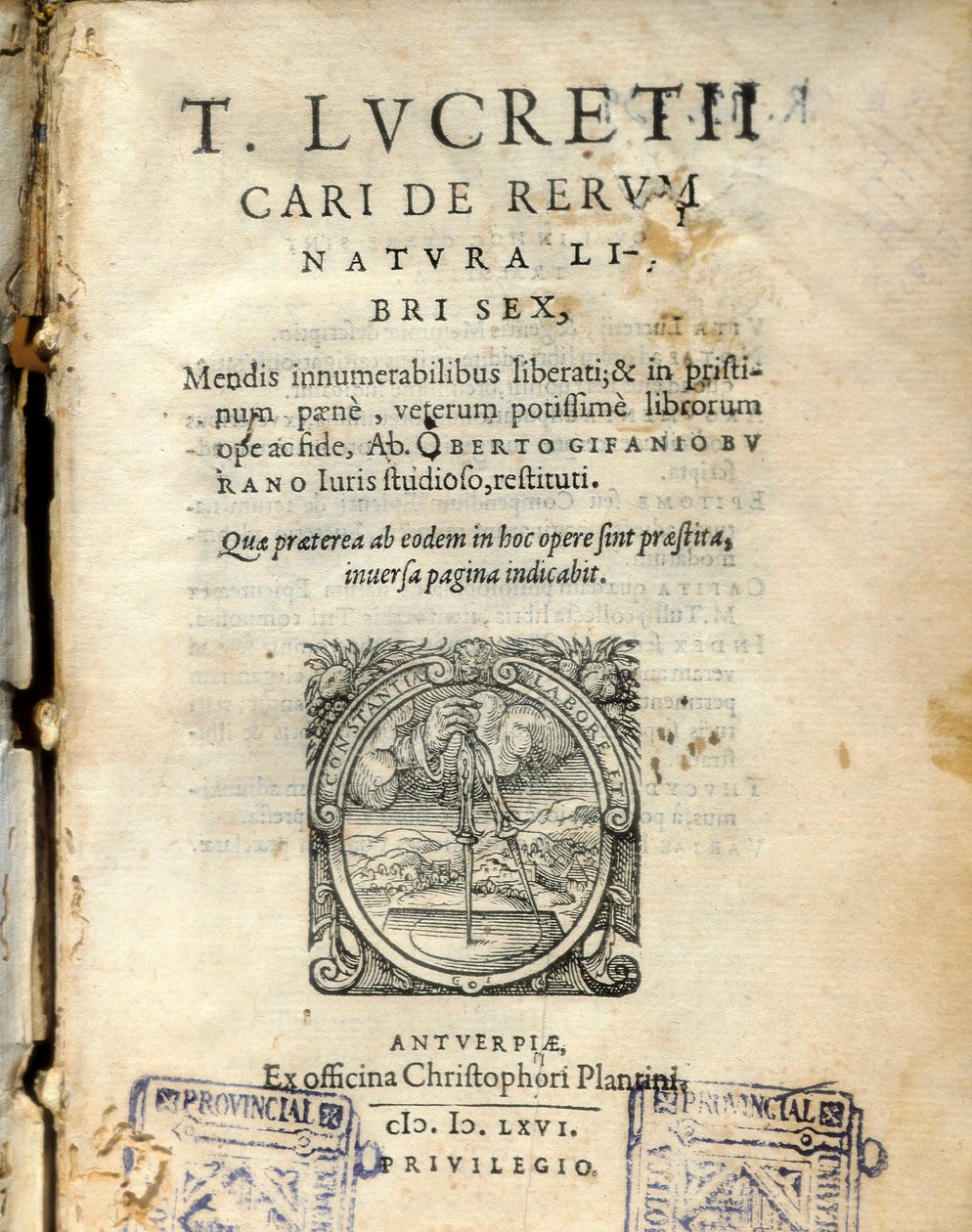 Página manuscrita del volumen 6 de "De natura rerum" (De la naturaleza) por el filósofo latino Lucrecio (Tito Lucrecio Caro) (98-55 a.C.) 1564 de Unknown artist
