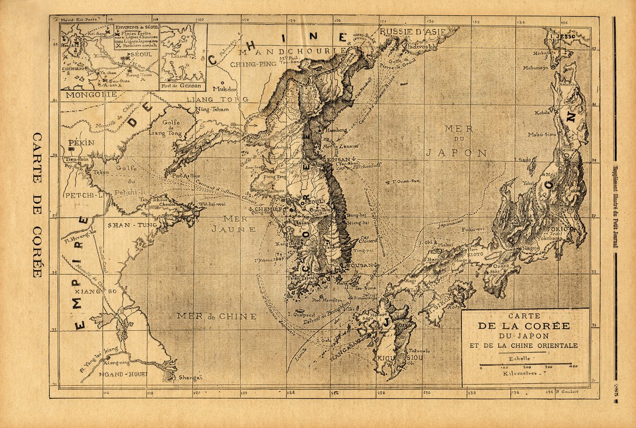 Mapa de Corea, Japón y China Oriental. Grabado en "Le petit journal" 3/09/1894. Colección Selva de Unknown artist