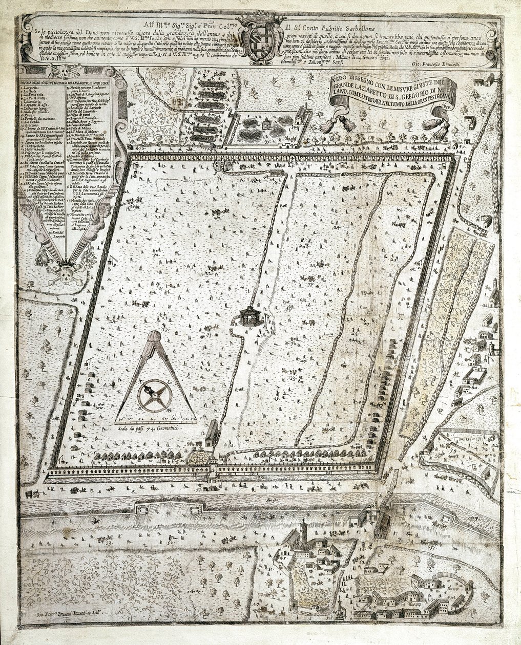 Mapa del lazareto de Milán durante la Gran Plaga de Milán en 1630 de Unknown artist