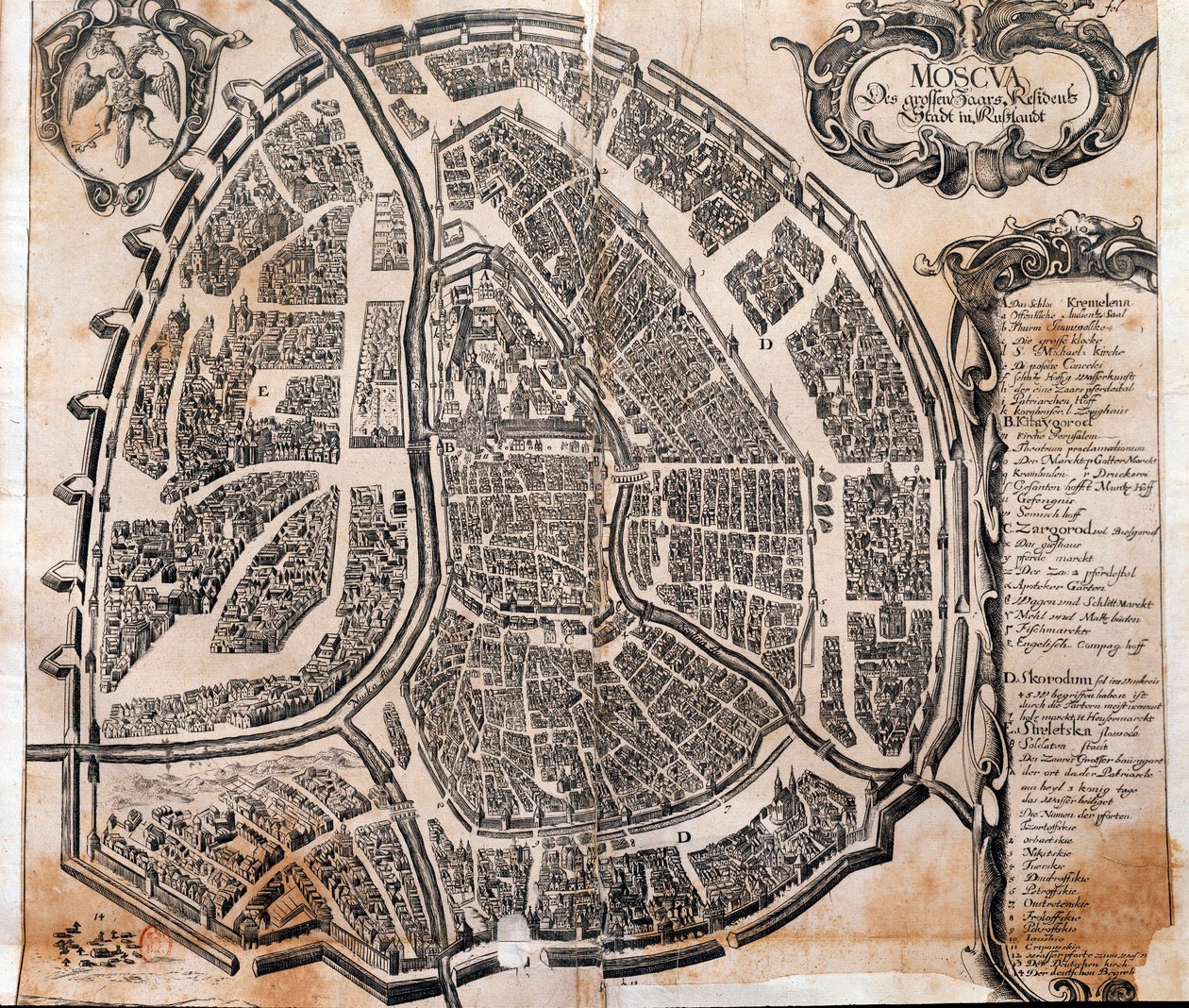 Mapa de la ciudad de Moscú en Rusia en el siglo XVII. París, B.N. de Unknown artist