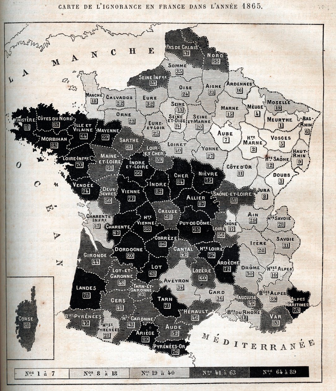 Mapa de la ignorancia en Francia en 1865 de Unknown artist