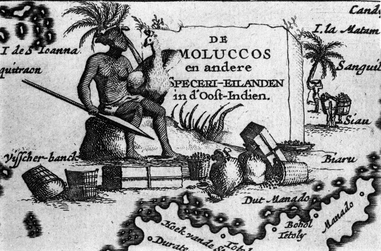 Mapa del Archipiélago de las Molucas en el Este de Indonesia. Mapa geográfico tomado de Maps des Itineraires et voyages modernes por Pierre Vandier. Siglo XVII de Unknown artist