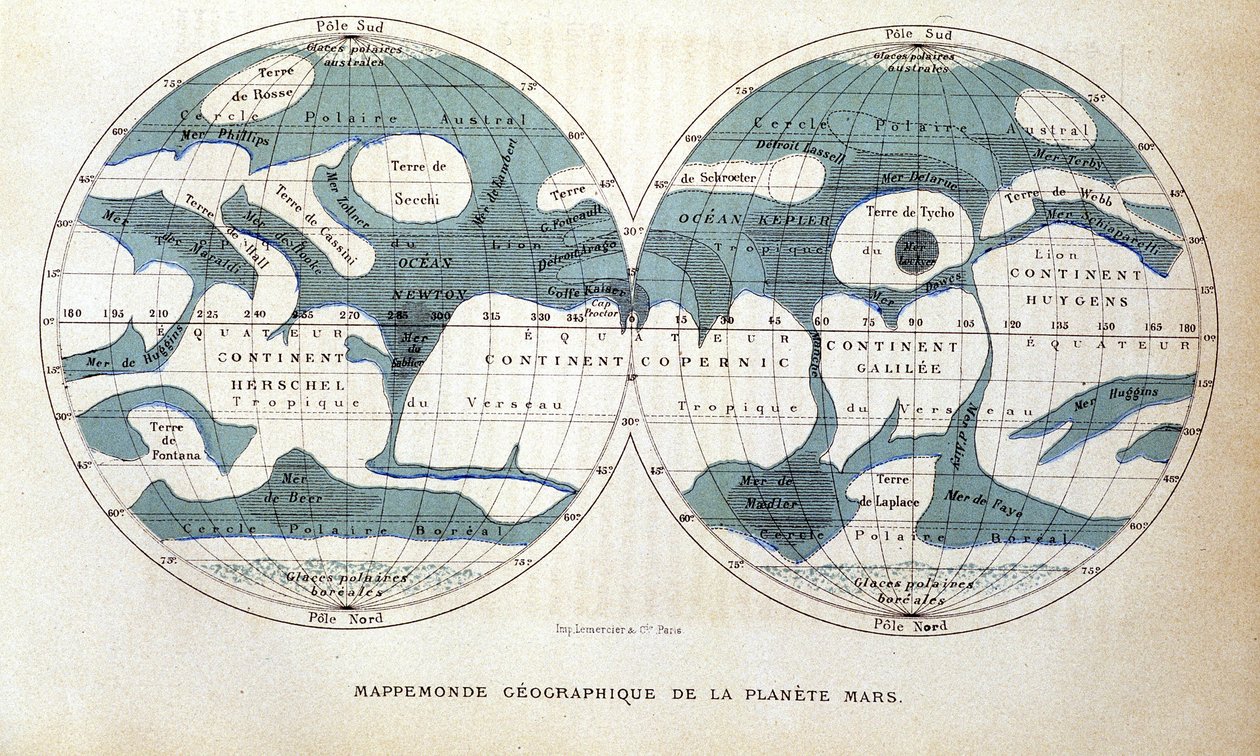 Mapa del Planeta Marte - en “Astronomía Popular” de Camille Flammarion, ed. Marpon & Flammarion de Unknown artist