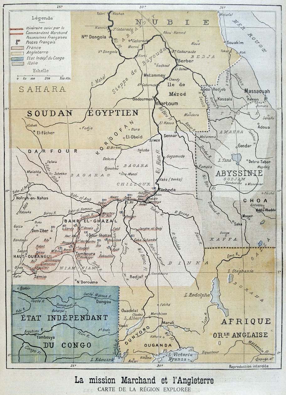 Mapa del área explorada por la Misión Marchand - en “Le Petite Journal” del 09/10/1898 de Unknown artist