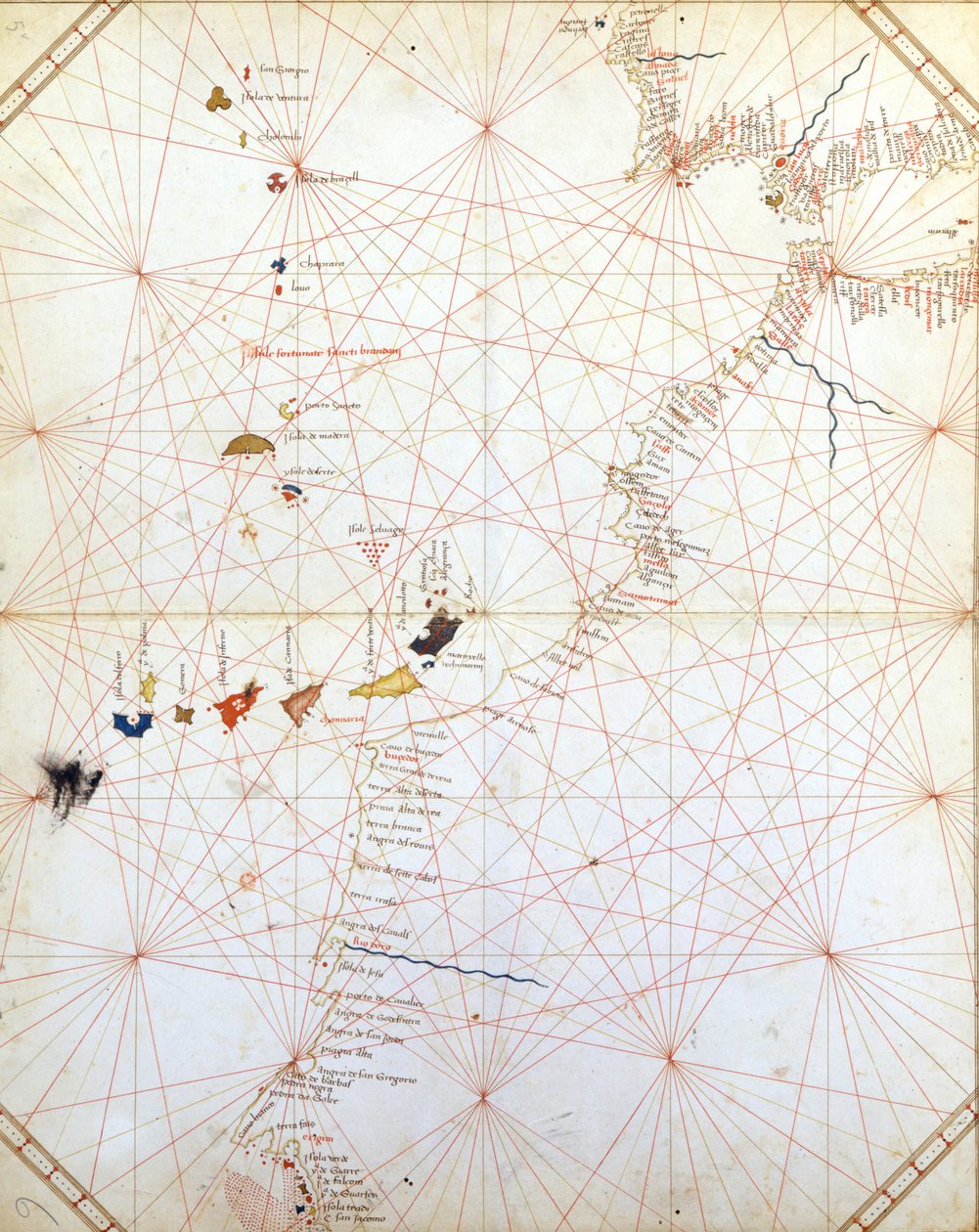 Mapa que muestra Gibraltar, Marruecos y las Islas Canarias. Portulano del siglo XV de Unknown artist