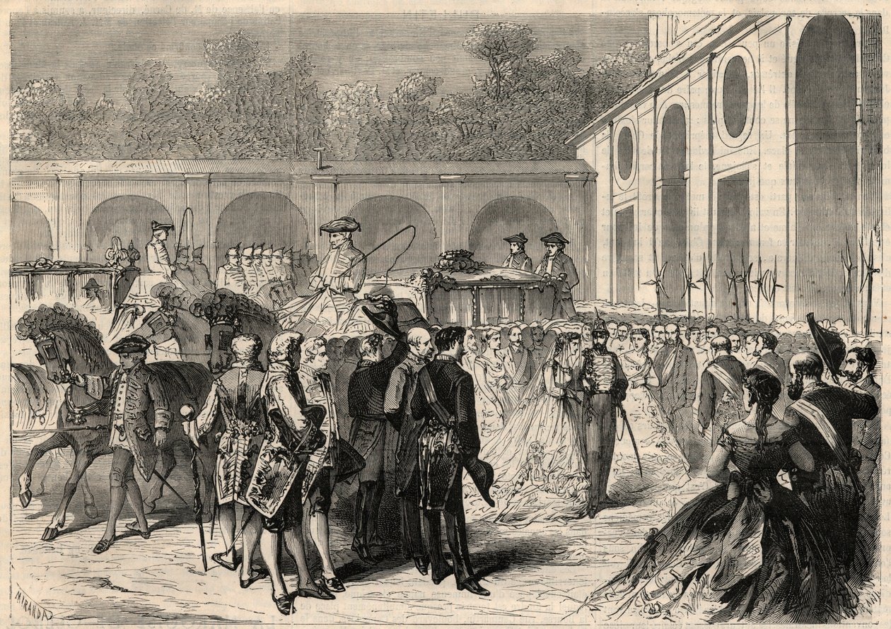 Matrimonio de la infanta María Isabel de España (1851-1931) y Gaetano de Borbón-Dos Sicilias (1846-1871), Conde de Agrigento: llegada del cortejo a la Real Basílica de Atocha. de Unknown artist